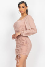 Load image into Gallery viewer, Ruched Square Neck Mesh Sleeve Dress