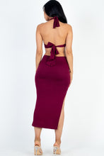 Load image into Gallery viewer, Cut-out Halter Neck Double Back Tie Split Thigh Midi Dress