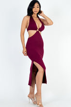 Load image into Gallery viewer, Cut-out Halter Neck Double Back Tie Split Thigh Midi Dress