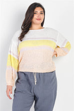 Load image into Gallery viewer, Plus White & Lemon Knit Stripe Long Sleeve Top