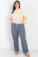 Load image into Gallery viewer, Plus White & Lemon Knit Stripe Long Sleeve Top