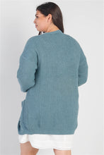 Load image into Gallery viewer, Plus Emerald Blue Knit Open Front Two Pocket Cardigan