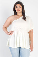 Load image into Gallery viewer, Plus Cream Textured One Shoulder Elasticized Waist Flare Hem Top