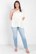 Load image into Gallery viewer, Plus Cream Textured One Shoulder Elasticized Waist Flare Hem Top