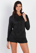 Load image into Gallery viewer, Black Racer Back Detail Long Sleeve Hooded Top & Short Set