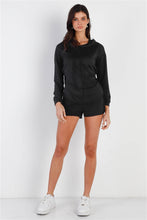 Load image into Gallery viewer, Black Racer Back Detail Long Sleeve Hooded Top & Short Set