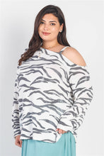 Load image into Gallery viewer, Plus White & Charcoal Zebra Flannel Cold Shoulder Long Sleeve Top