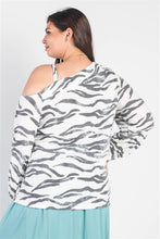 Load image into Gallery viewer, Plus White & Charcoal Zebra Flannel Cold Shoulder Long Sleeve Top