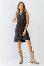 Load image into Gallery viewer, Washed Black Wrap Sleeveless V-neck Mini Dress