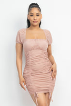 Load image into Gallery viewer, Ruched Square Neck Mesh Sleeve Dress