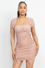 Load image into Gallery viewer, Ruched Square Neck Mesh Sleeve Dress