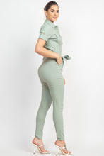 Load image into Gallery viewer, Collared Waist-tie Buttoned Jumpsuit