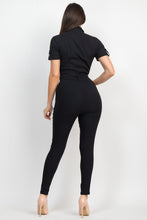 Load image into Gallery viewer, Collared Waist-tie Buttoned Jumpsuit