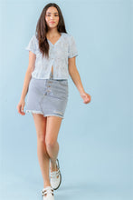 Load image into Gallery viewer, Light Blue Floral Embroidered Button-up Collared Neck Short Sleeve Top