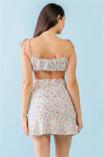 Load image into Gallery viewer, Mint Fuchsia Print Cotton Sleeveless Strappy Crop Top & High Waist Wrap Hem Mini Skirt Set