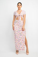 Load image into Gallery viewer, Front Knot Floral Top & Ruched Maxi Skirts Set