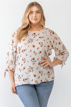Load image into Gallery viewer, Plus White Floral Tie Midi Sleeve Back Zipper Relax Top