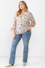 Load image into Gallery viewer, Plus White Floral Tie Midi Sleeve Back Zipper Relax Top