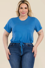 Load image into Gallery viewer, Plus Size Tie Front Drawstring Short Sleeve Crop Top