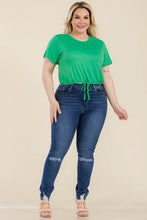 Load image into Gallery viewer, Plus Size Tie Front Drawstring Short Sleeve Crop Top