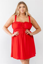 Load image into Gallery viewer, Plus Red Woven Ruffle Sleeveless Mini Dress