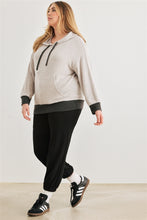 Load image into Gallery viewer, Plus Heather Grey & Charcoal Soft-to-touch One Pocket Hooded Sweater