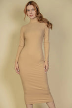 Load image into Gallery viewer, Ribbed Mock Neck Long Sleeve Bodycon Midi Dress