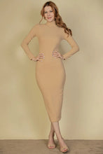Load image into Gallery viewer, Ribbed Mock Neck Long Sleeve Bodycon Midi Dress