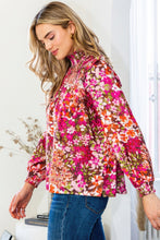 Load image into Gallery viewer, Floral Mock Neck Smocked Yoke Blouse