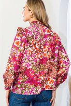 Load image into Gallery viewer, Floral Mock Neck Smocked Yoke Blouse