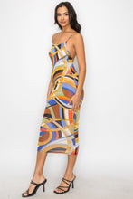 Load image into Gallery viewer, Crossed Back Marble Print Multicolor Midi Dress
