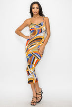 Load image into Gallery viewer, Crossed Back Marble Print Multicolor Midi Dress
