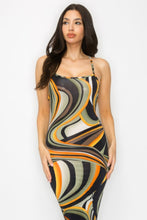 Load image into Gallery viewer, Crossed Back Marble Print Multicolor Midi Dress
