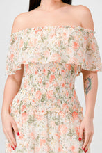 Load image into Gallery viewer, Floral Chiffon Off Shoulder Smocked Back Ruffled Tiered Maxi Dress
