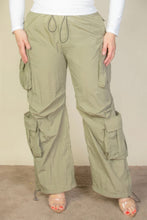 Load image into Gallery viewer, Plus Size Flap Pockets Drawstring Ruched Parachute Pants
