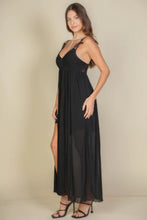 Load image into Gallery viewer, Plunge Neck Split Thigh Mesh Maxi Dress
