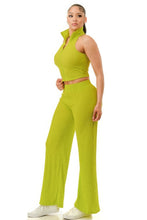 Load image into Gallery viewer, Crinkle Wide Pants Set Zipper
