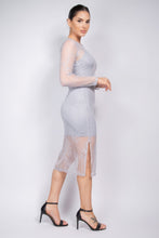 Load image into Gallery viewer, Lace Rhinestone-studded Slit Midi Dress
