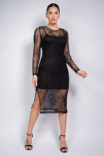 Load image into Gallery viewer, Lace Rhinestone-studded Slit Midi Dress
