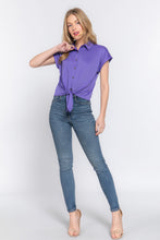 Load image into Gallery viewer, Short Slv Front Tie Stretch Ity  Top
