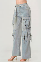Load image into Gallery viewer, Belted Denim Cargo Jean
