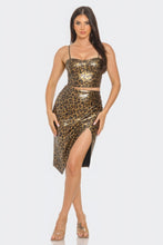 Load image into Gallery viewer, Pu Cheetah Print Top &amp; Front Wrap Slit Skirt Set
