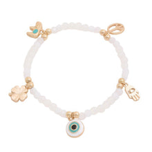Load image into Gallery viewer, Evil Eye Clover Charm Beaded Bracelet
