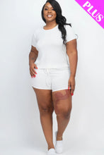 Load image into Gallery viewer, Plus Size Ribbed Short Sleeve Top&amp;shorts Set
