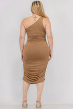Load image into Gallery viewer, Plus Size Sexy Solid Color Ruched One Shoulder Midi Bodycon Dress
