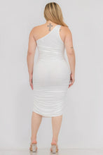 Load image into Gallery viewer, Plus Size Sexy Solid Color Ruched One Shoulder Midi Bodycon Dress
