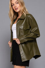 Load image into Gallery viewer, Long Slv Faux Leather Shacket

