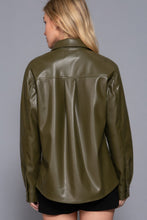 Load image into Gallery viewer, Long Slv Faux Leather Shacket
