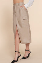 Load image into Gallery viewer, Faux Leather Midi Cargo Skirt
