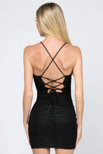 Load image into Gallery viewer, Textured coating knit sleeveless darwsrting lace back bodycon mini dress
